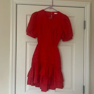 Idem Ditto red mini dress!  Corset type back, open back, ruffle bottom- soo fun!